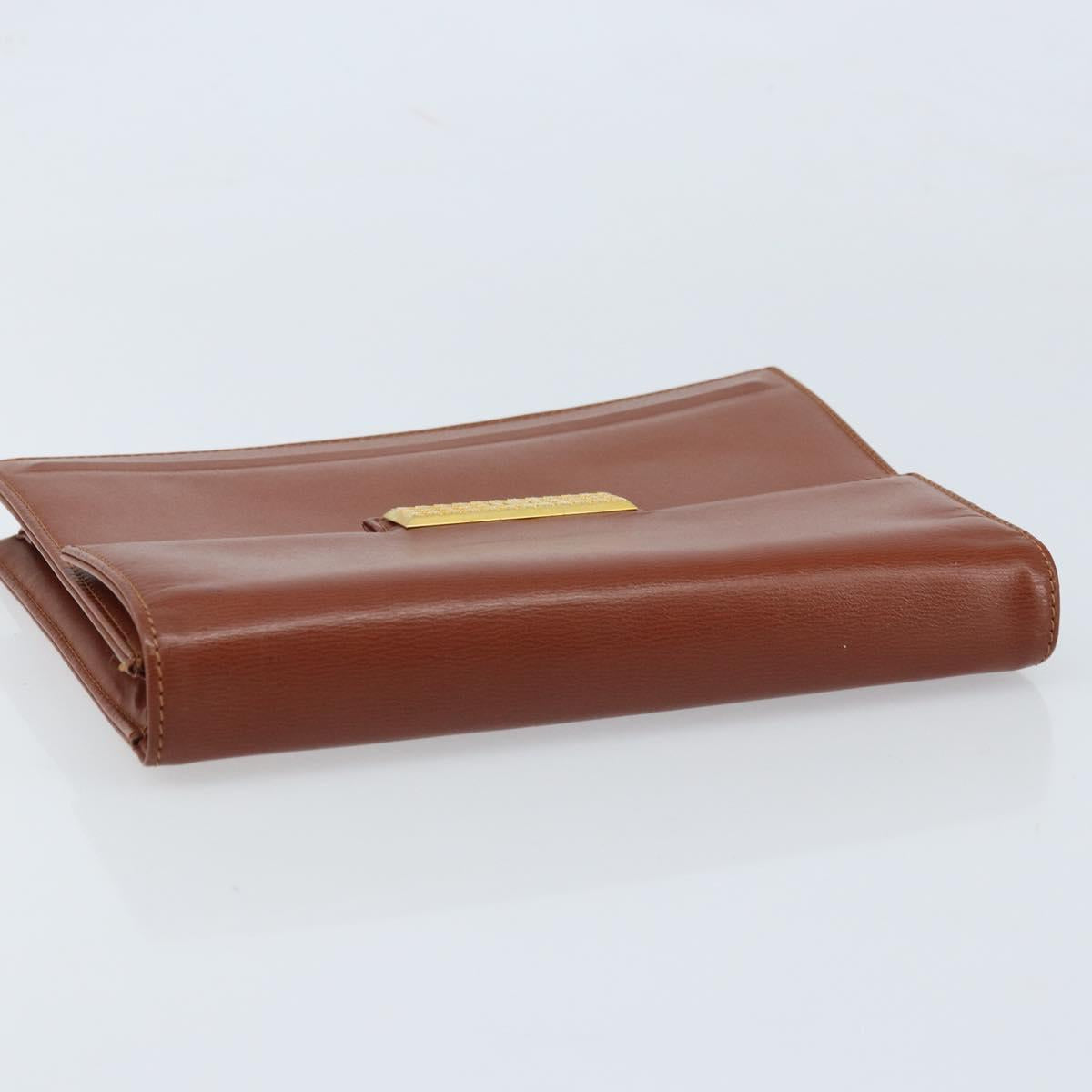 Christian Dior Clutch Bag Leather Brown Gold Auth 173808