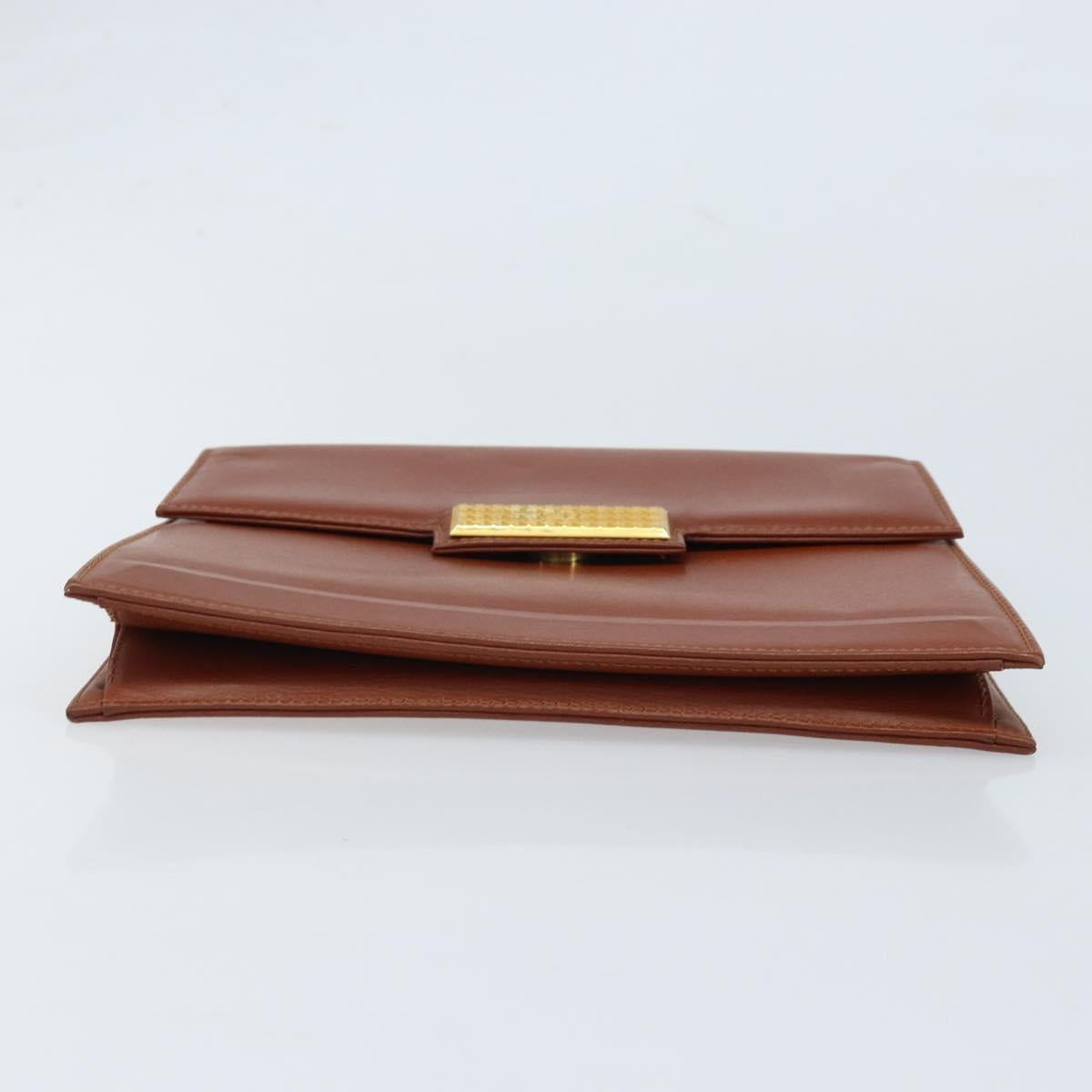 Christian Dior Clutch Bag Leather Brown Gold Auth 173808