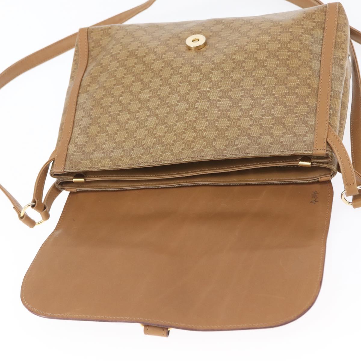 CELINE Macadam Canvas Shoulder Bag PVC Beige Gold Auth 173810