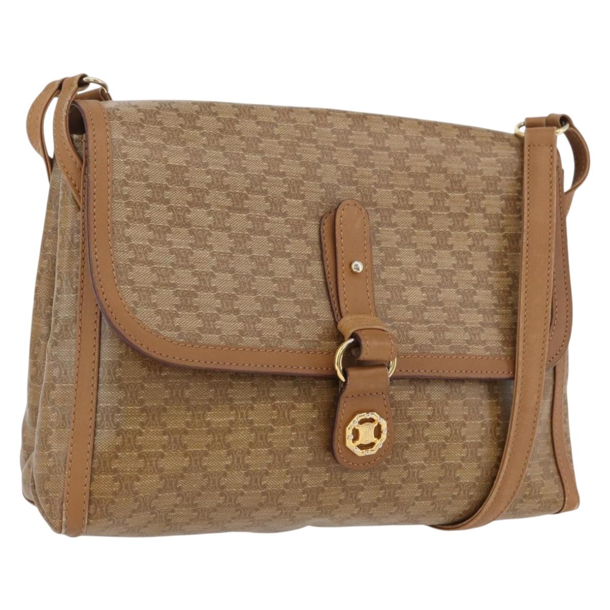 CELINE Macadam Canvas Shoulder Bag PVC Beige Gold Auth 173810
