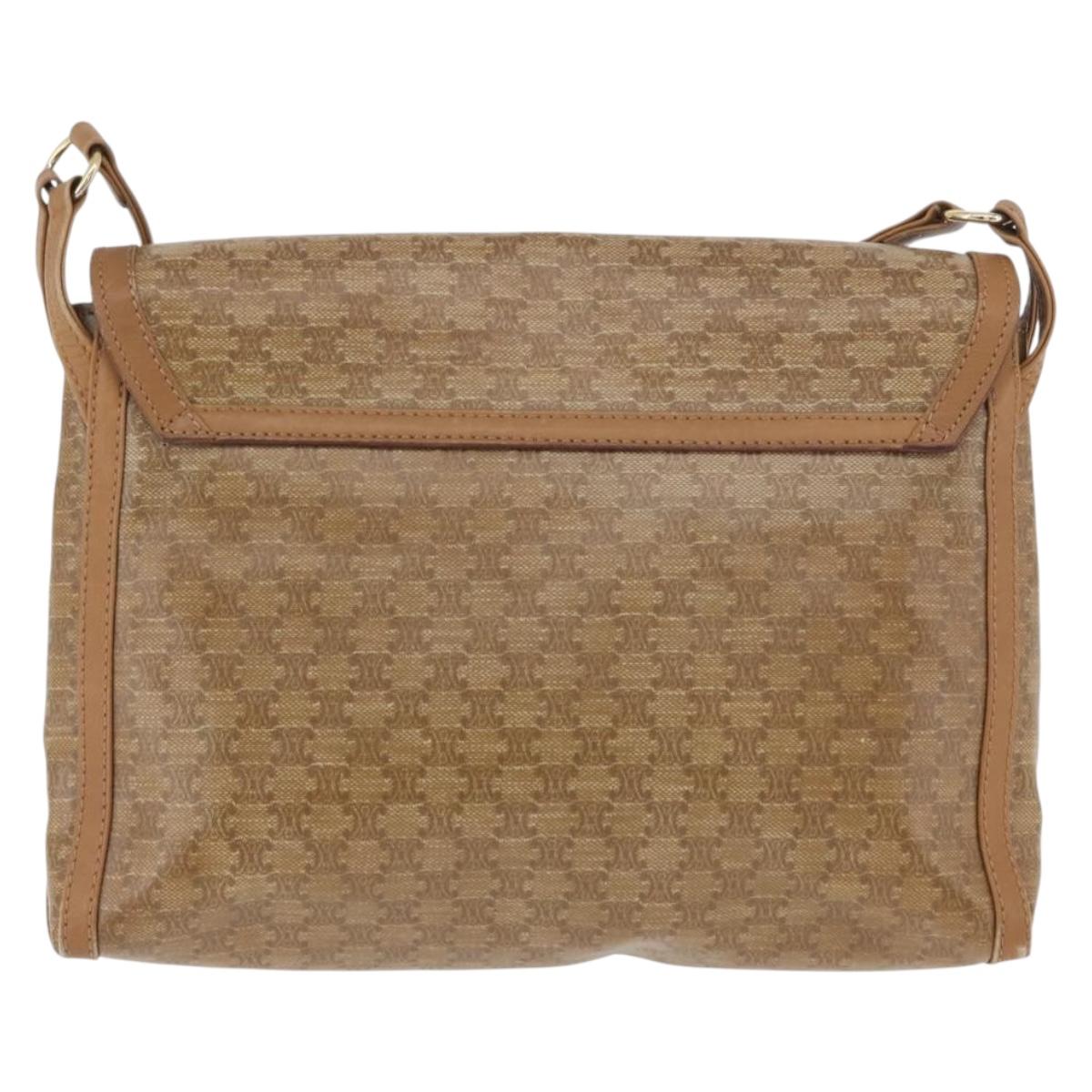 CELINE Macadam Canvas Shoulder Bag PVC Beige Gold Auth 173810