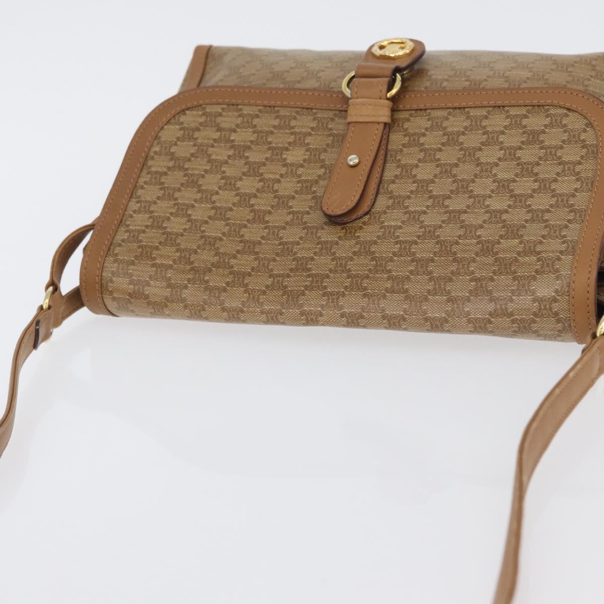 CELINE Macadam Canvas Shoulder Bag PVC Beige Gold Auth 173810