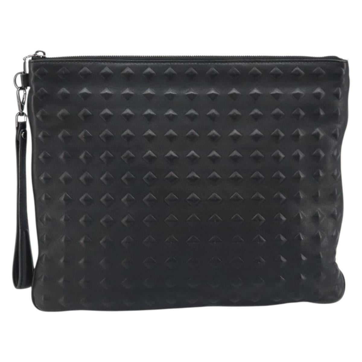 MCM Vicetos Logogram Clutch Bag Leather Black Silver Auth 173812
