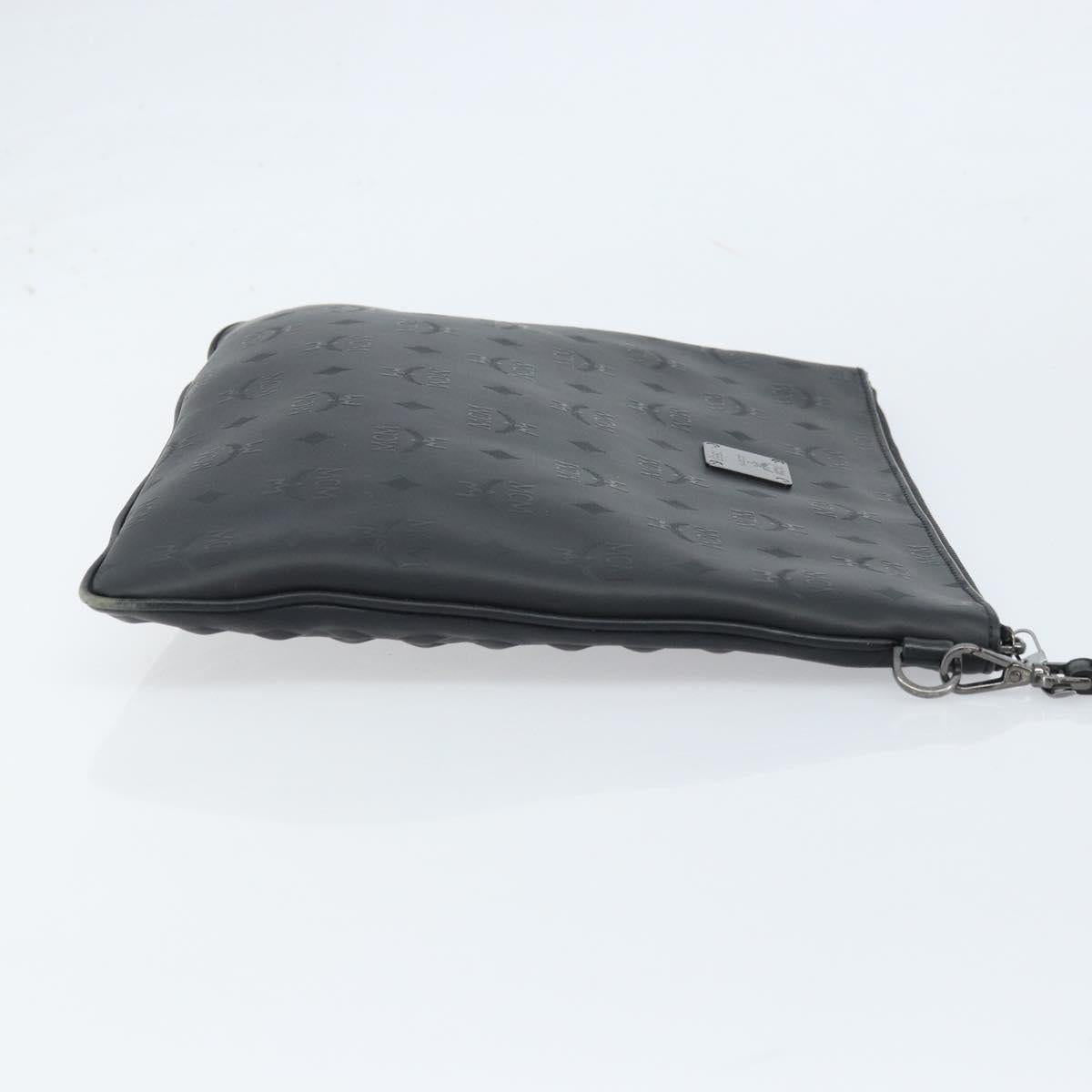 MCM Vicetos Logogram Clutch Bag Leather Black Silver Auth 173812