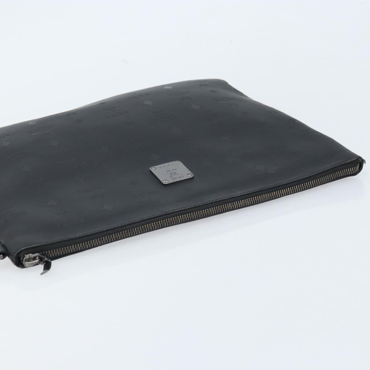 MCM Vicetos Logogram Clutch Bag Leather Black Silver Auth 173812