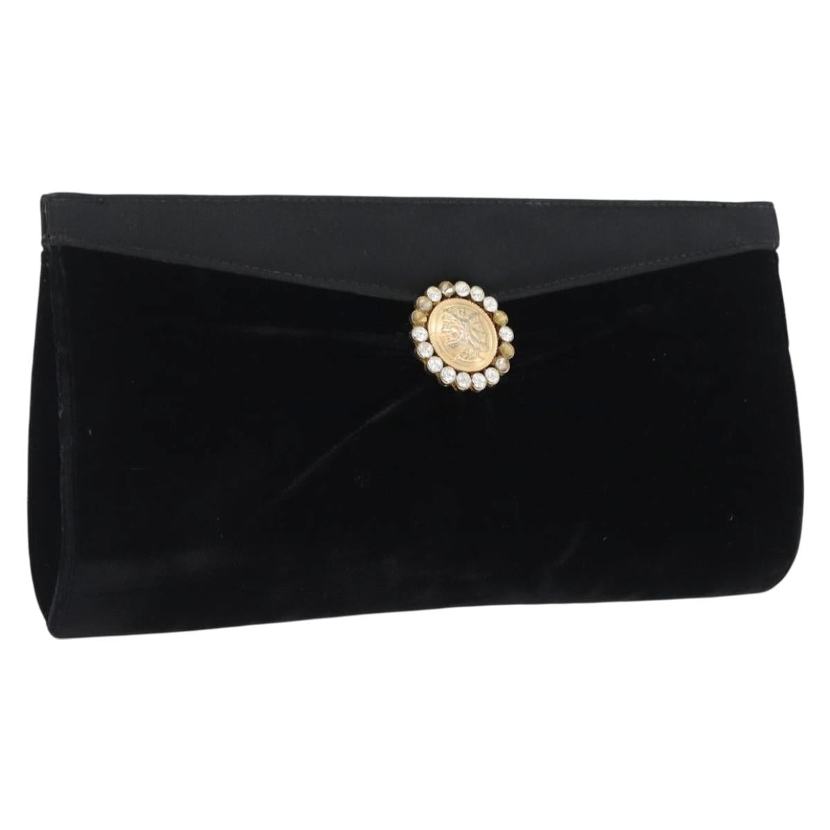 FENDI Clutch Bag Velor Black Gold Auth 173813
