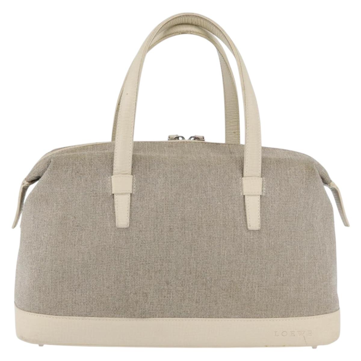 LOEWE Hand Bag Canvas Beige Silver Auth 173814