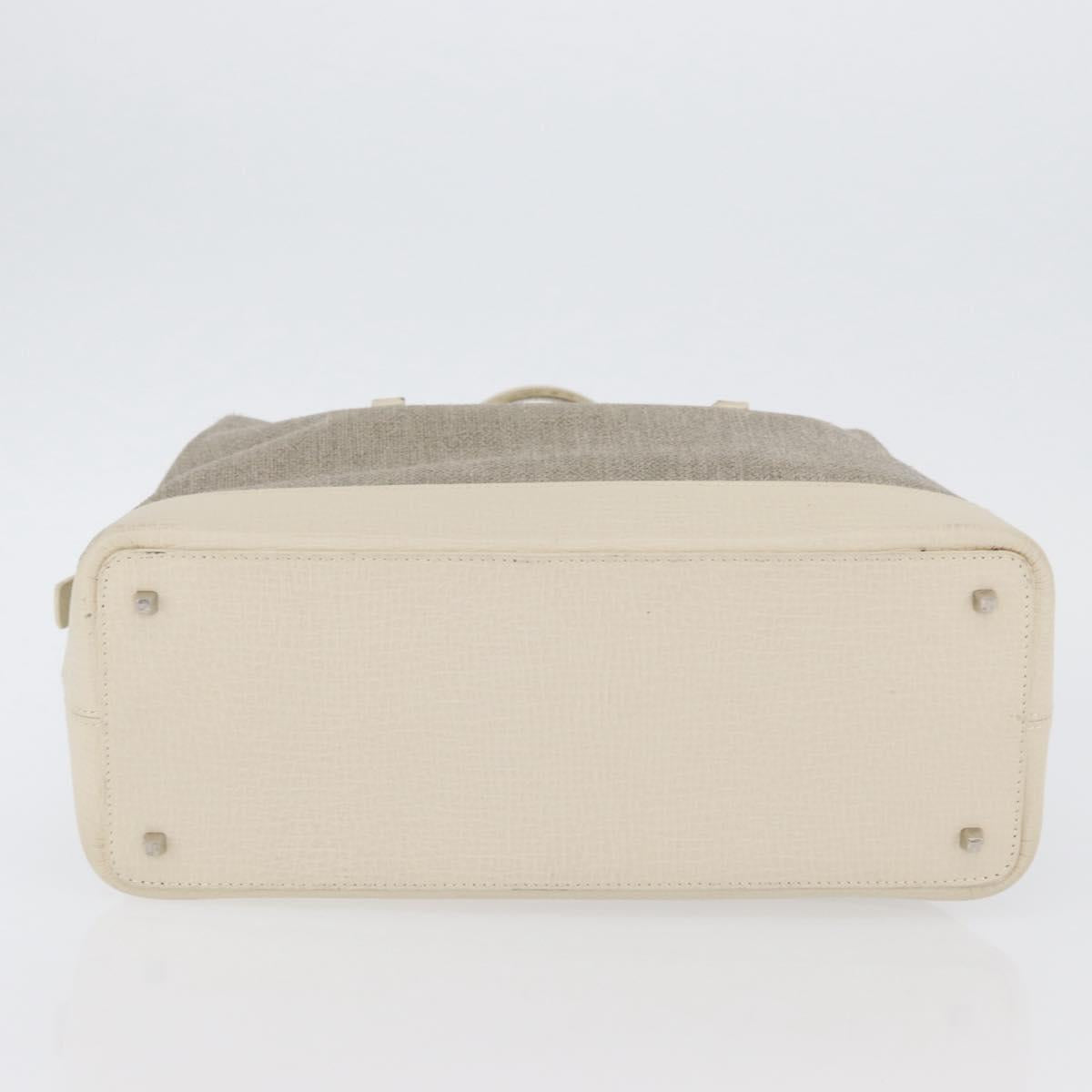 LOEWE Hand Bag Canvas Beige Silver Auth 173814