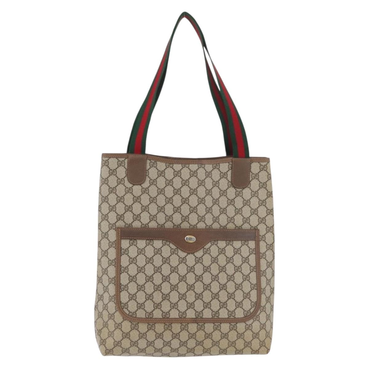 GUCCI GG Supreme Web Sherry Line Bag PVC Beige Red Green 39 02 003 Auth 173817