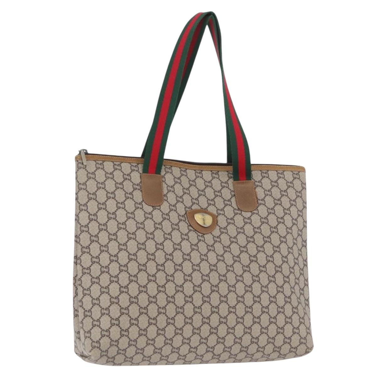 GUCCI GG Plus Supreme Web Sherry Line Tote Bag PVC Beige Red Green Auth 173818