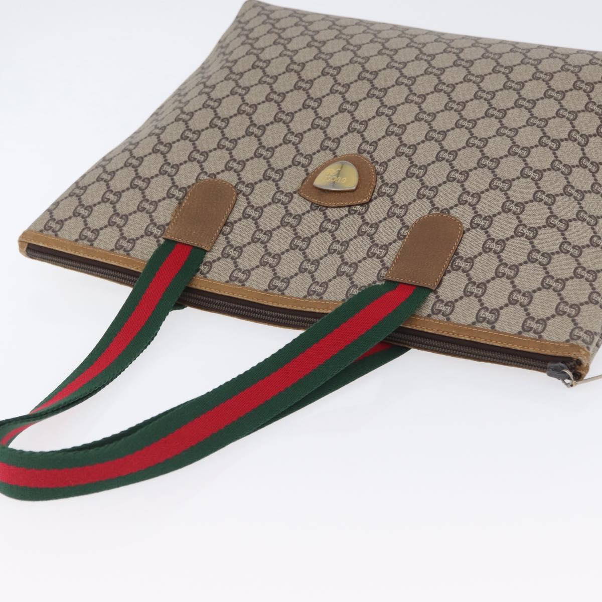 GUCCI GG Plus Supreme Web Sherry Line Tote Bag PVC Beige Red Green Auth 173818