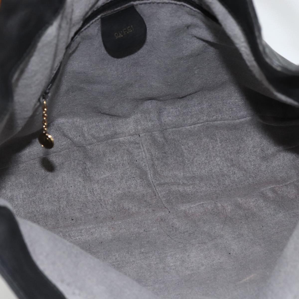 GUCCI Bamboo Shoulder Bag Leather Black Gold Auth 173820