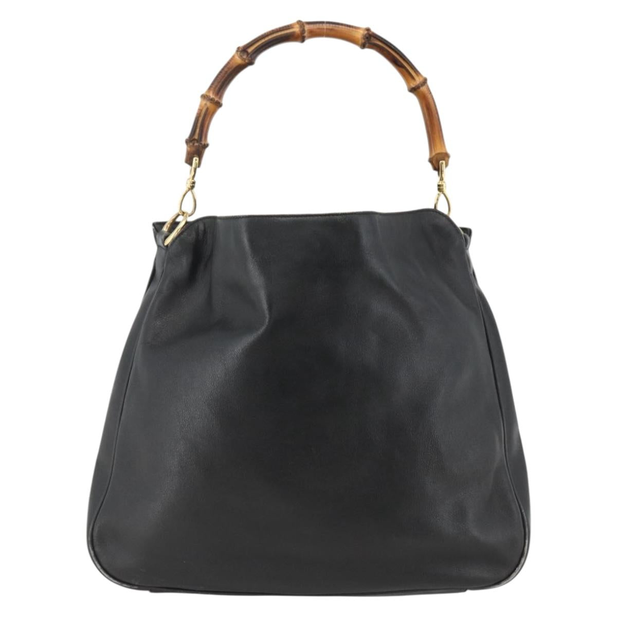 GUCCI Bamboo Shoulder Bag Leather Black Gold Auth 173820
