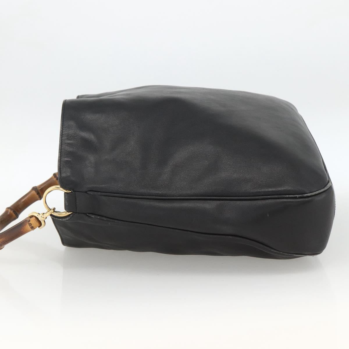 GUCCI Bamboo Shoulder Bag Leather Black Gold Auth 173820