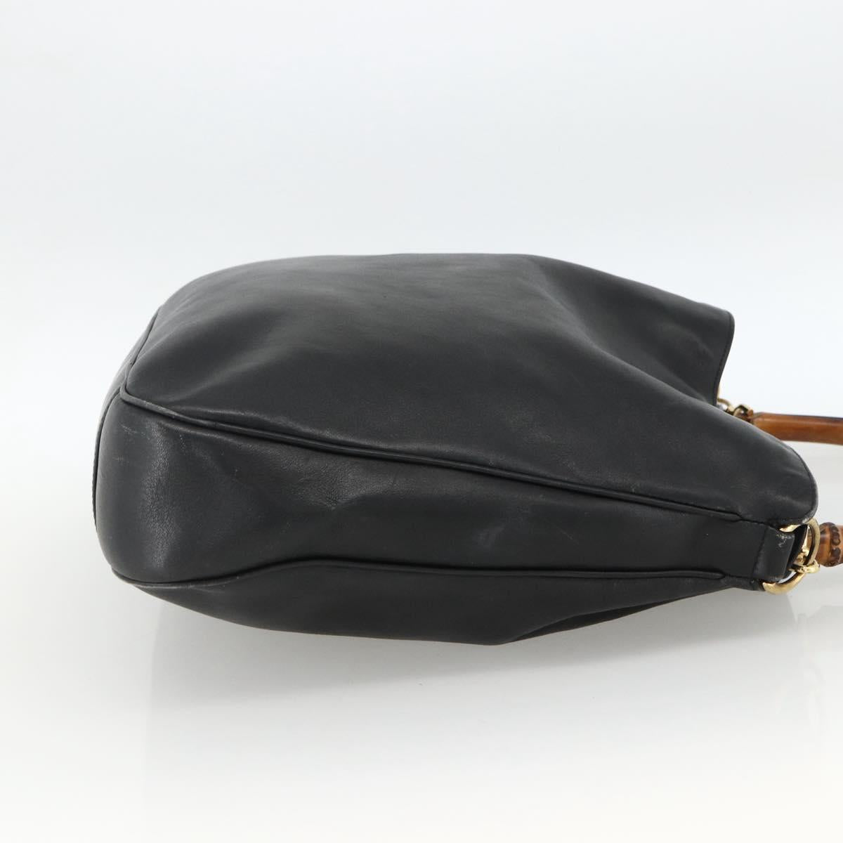 GUCCI Bamboo Shoulder Bag Leather Black Gold Auth 173820