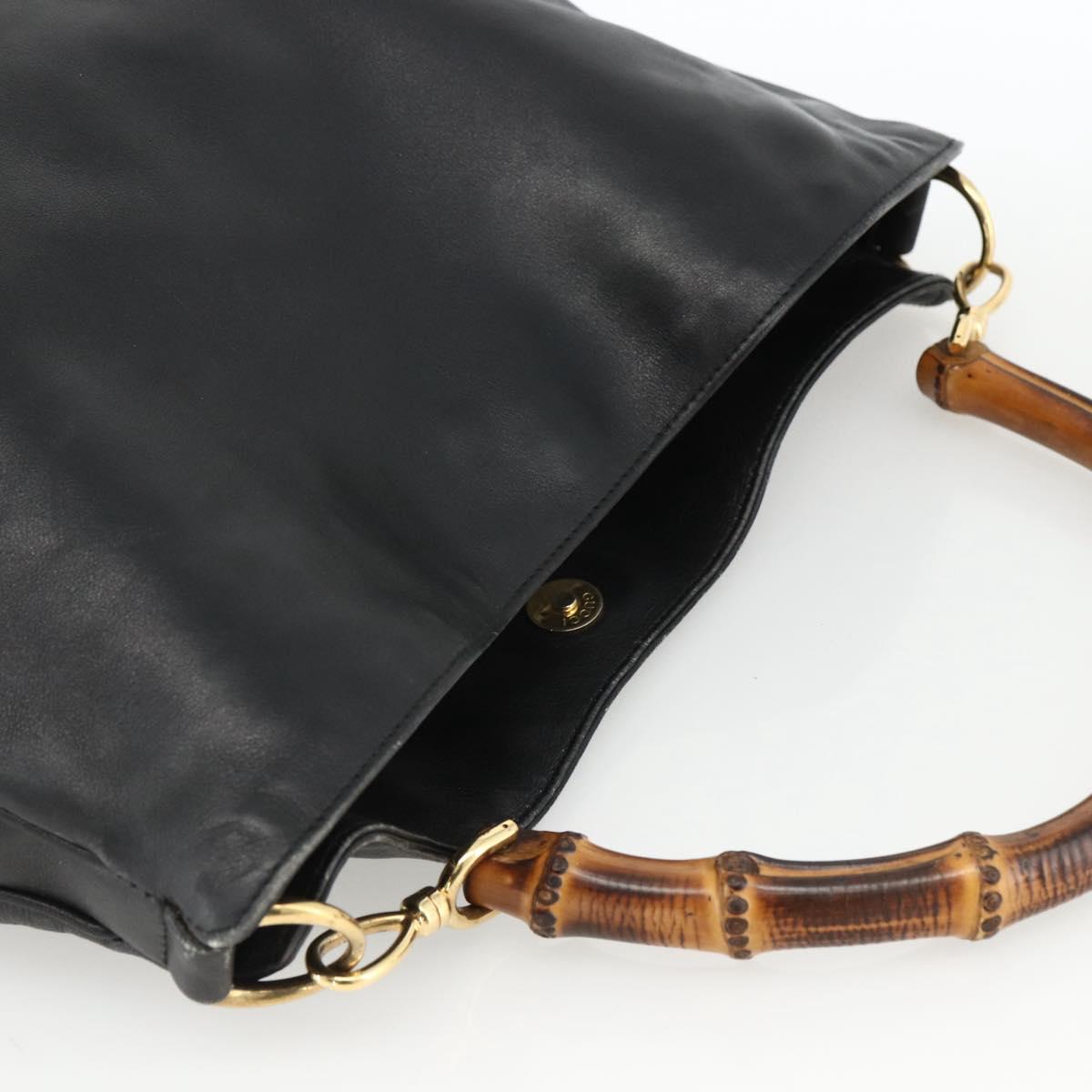 GUCCI Bamboo Shoulder Bag Leather Black Gold Auth 173820
