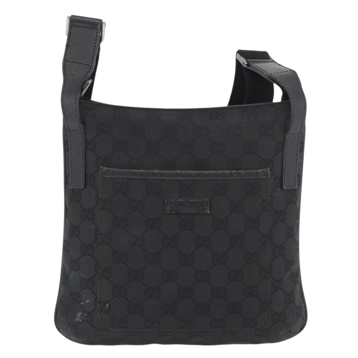 GUCCI GG Canvas Shoulder Bag Black Silver 122793 Auth 173821