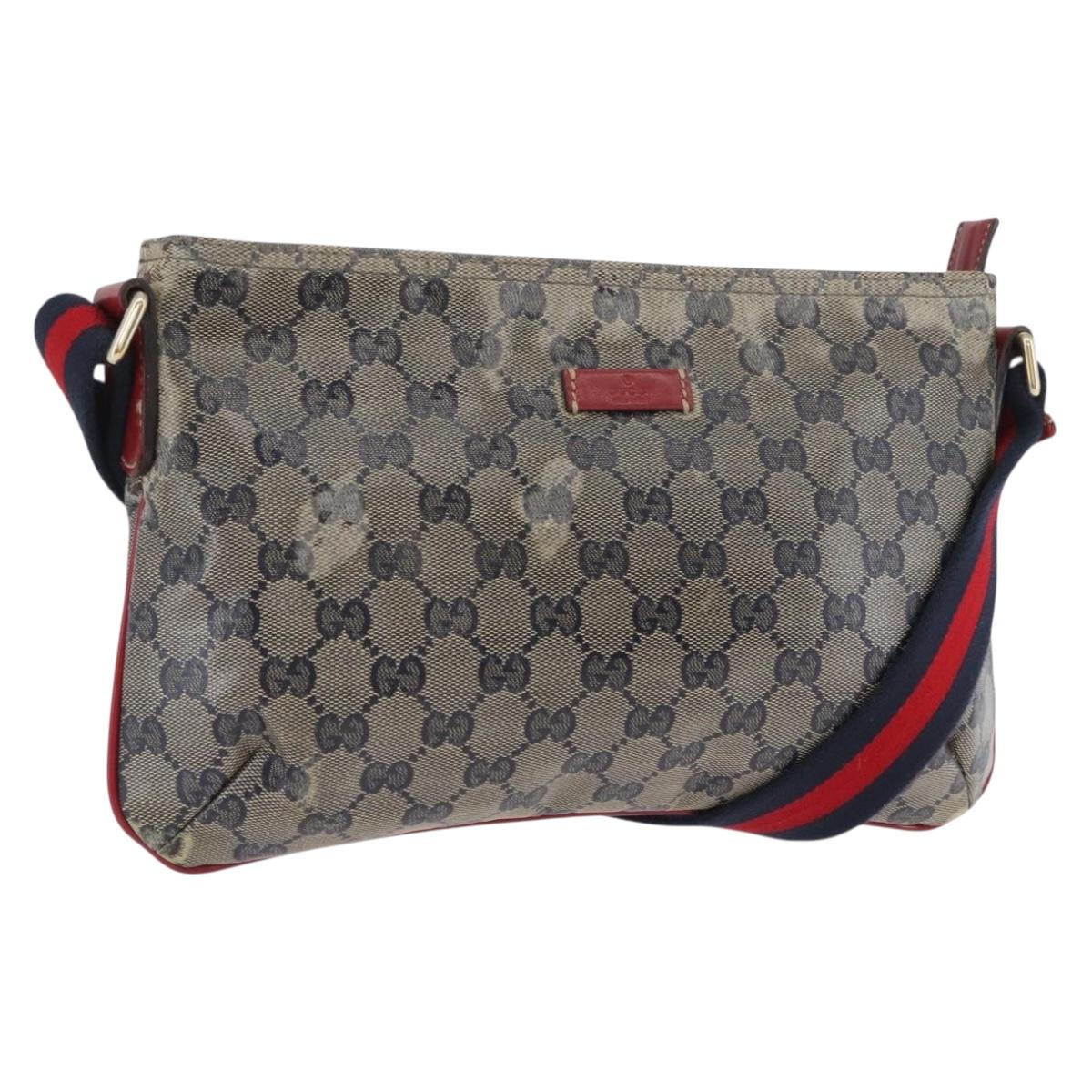 GUCCI GG Crystal Sherry Line Bag Coated Canvas Navy Gold 189749 Auth 173822