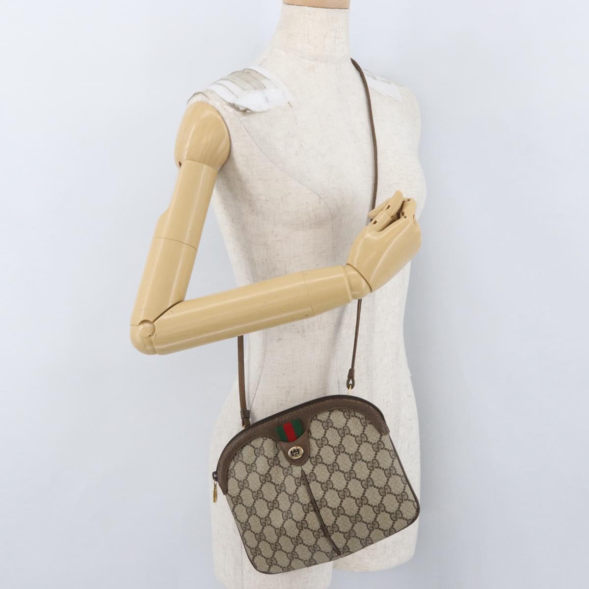 GUCCI GG Supreme Web Sherry Line Bag PVC Beige Gold 904 02 047 Auth 173823
