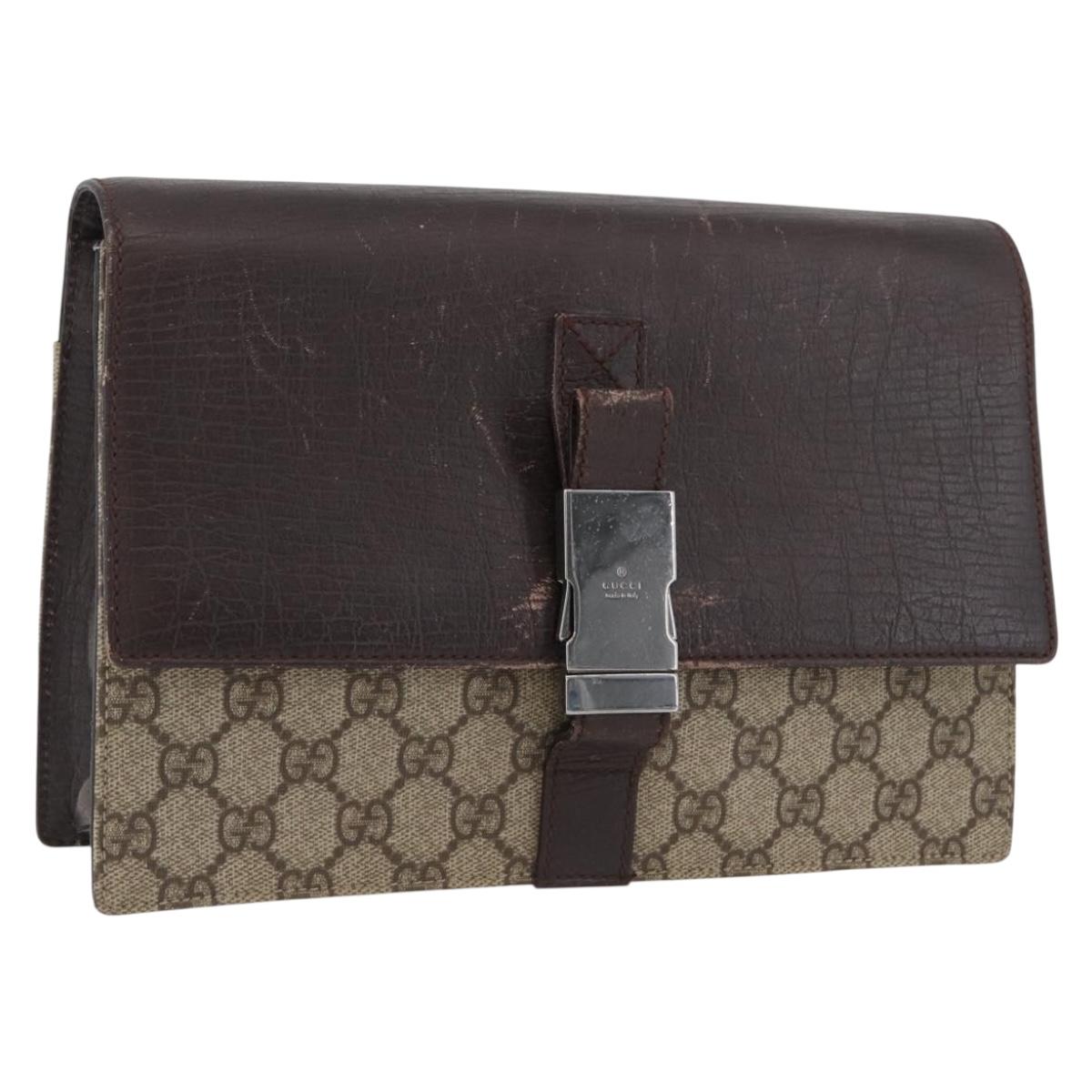 GUCCI GG Supreme Clutch Bag PVC Beige Silver 131213 Auth 173825