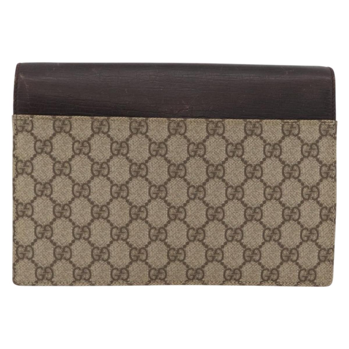 GUCCI GG Supreme Clutch Bag PVC Beige Silver 131213 Auth 173825