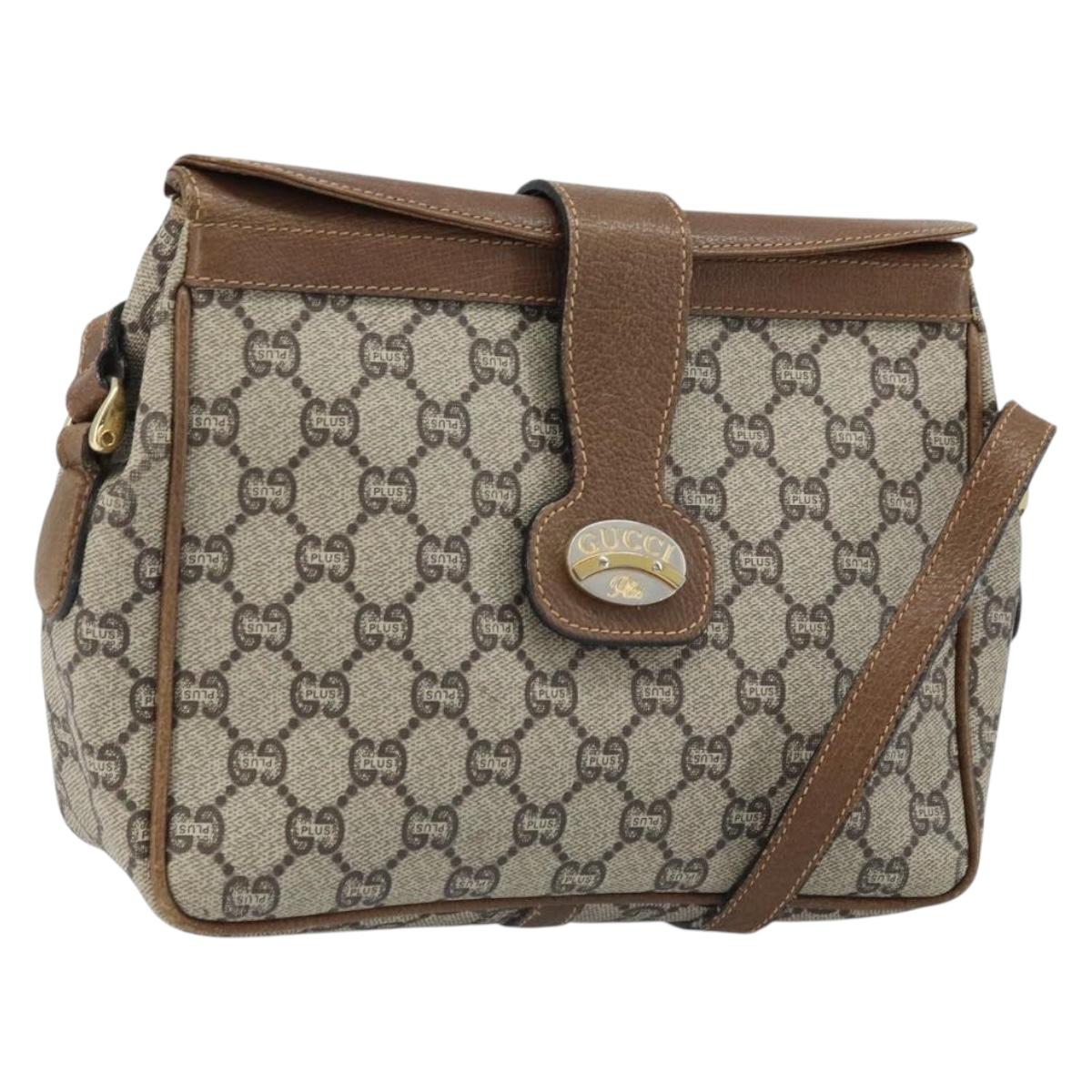 GUCCI GG Plus Supreme Shoulder Bag PVC Beige Gold Auth 173828