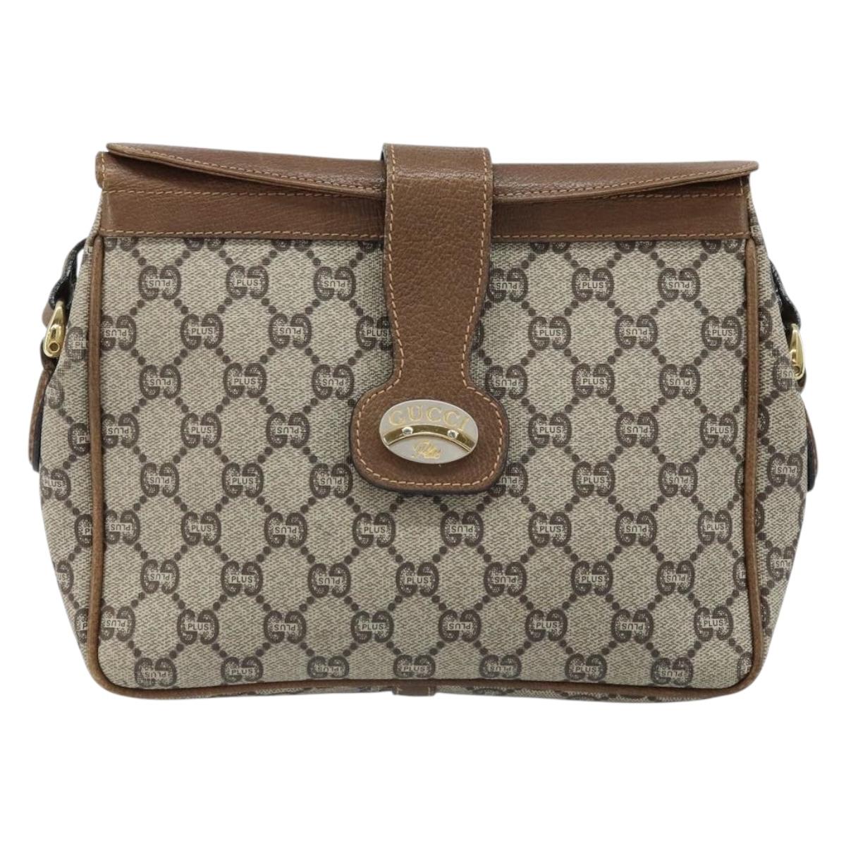 GUCCI GG Plus Supreme Shoulder Bag PVC Beige Gold Auth 173828
