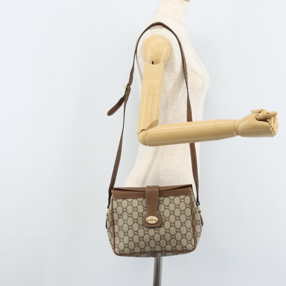 GUCCI GG Plus Supreme Shoulder Bag PVC Beige Gold Auth 173828