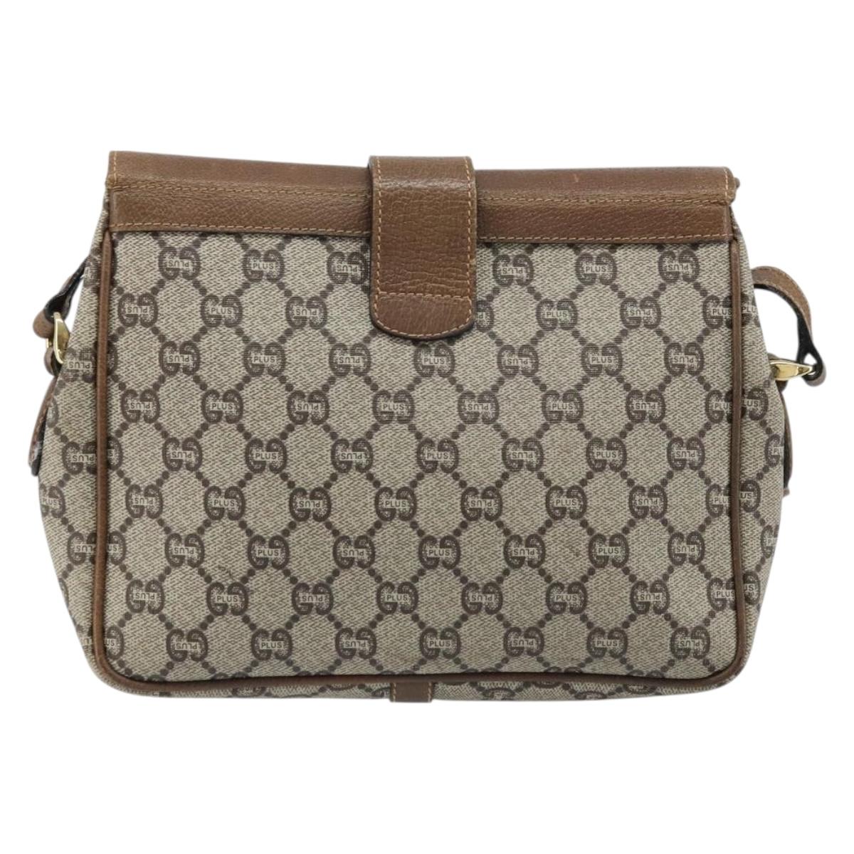 GUCCI GG Plus Supreme Shoulder Bag PVC Beige Gold Auth 173828