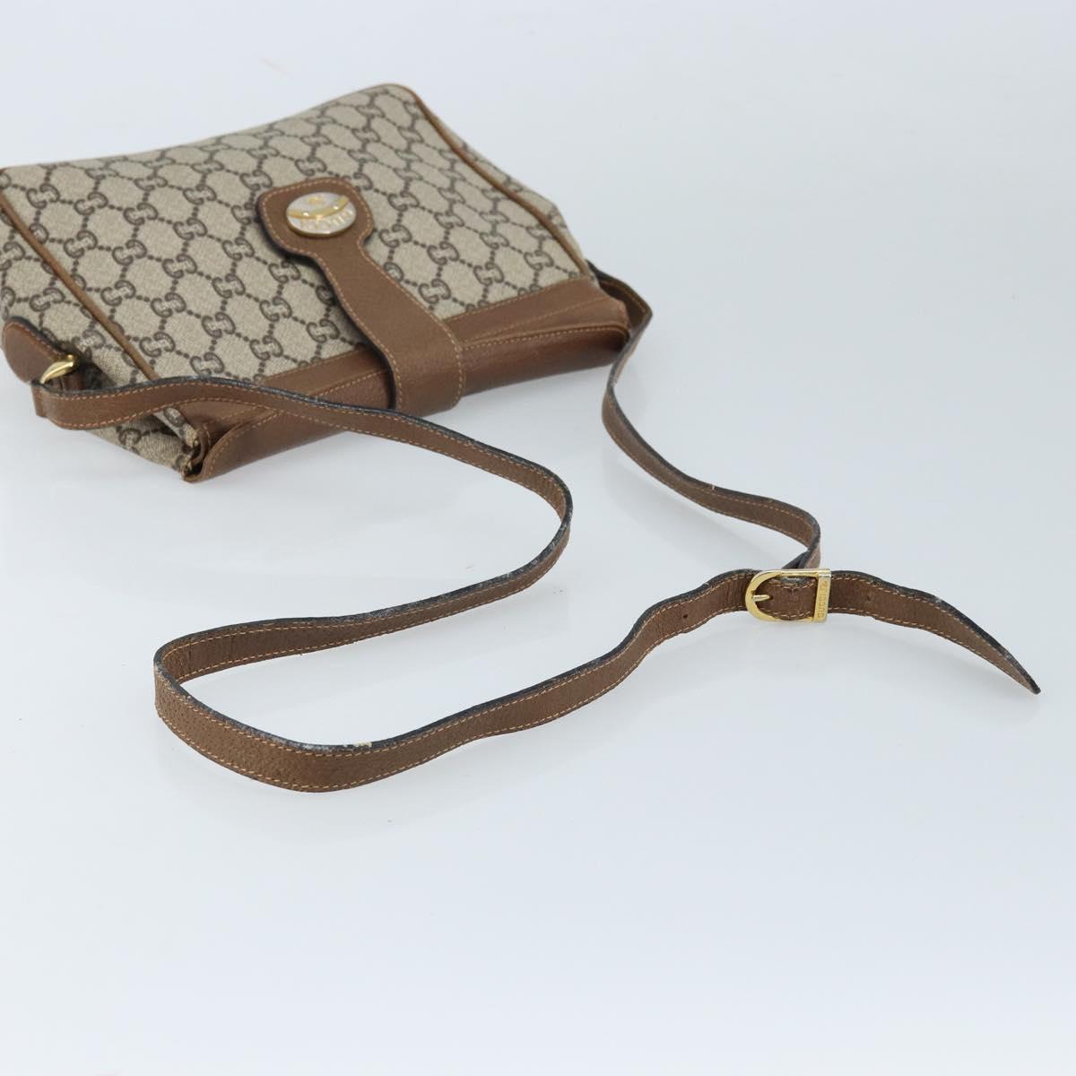 GUCCI GG Plus Supreme Shoulder Bag PVC Beige Gold Auth 173828