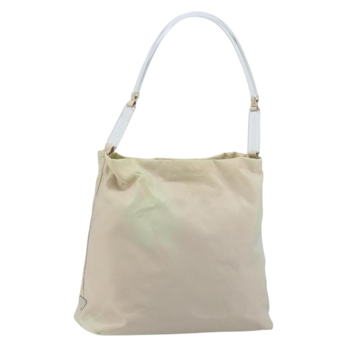 PRADA Shoulder Bag Nylon Ivory Silver Auth 173830