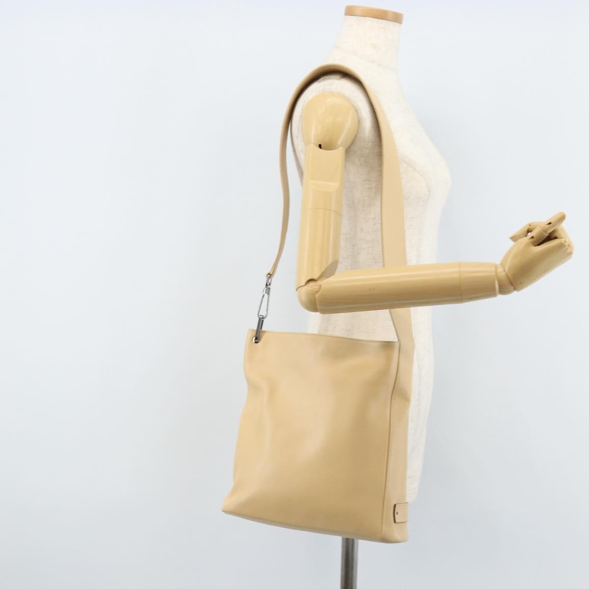GUCCI Shoulder Bag Leather Beige Silver 91761 Auth 173831