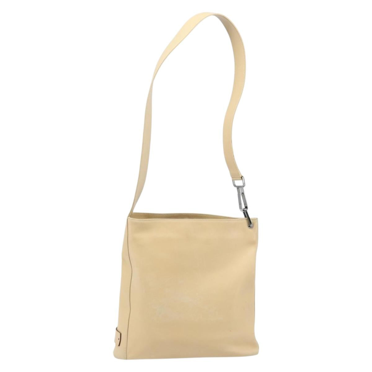 GUCCI Shoulder Bag Leather Beige Silver 91761 Auth 173831