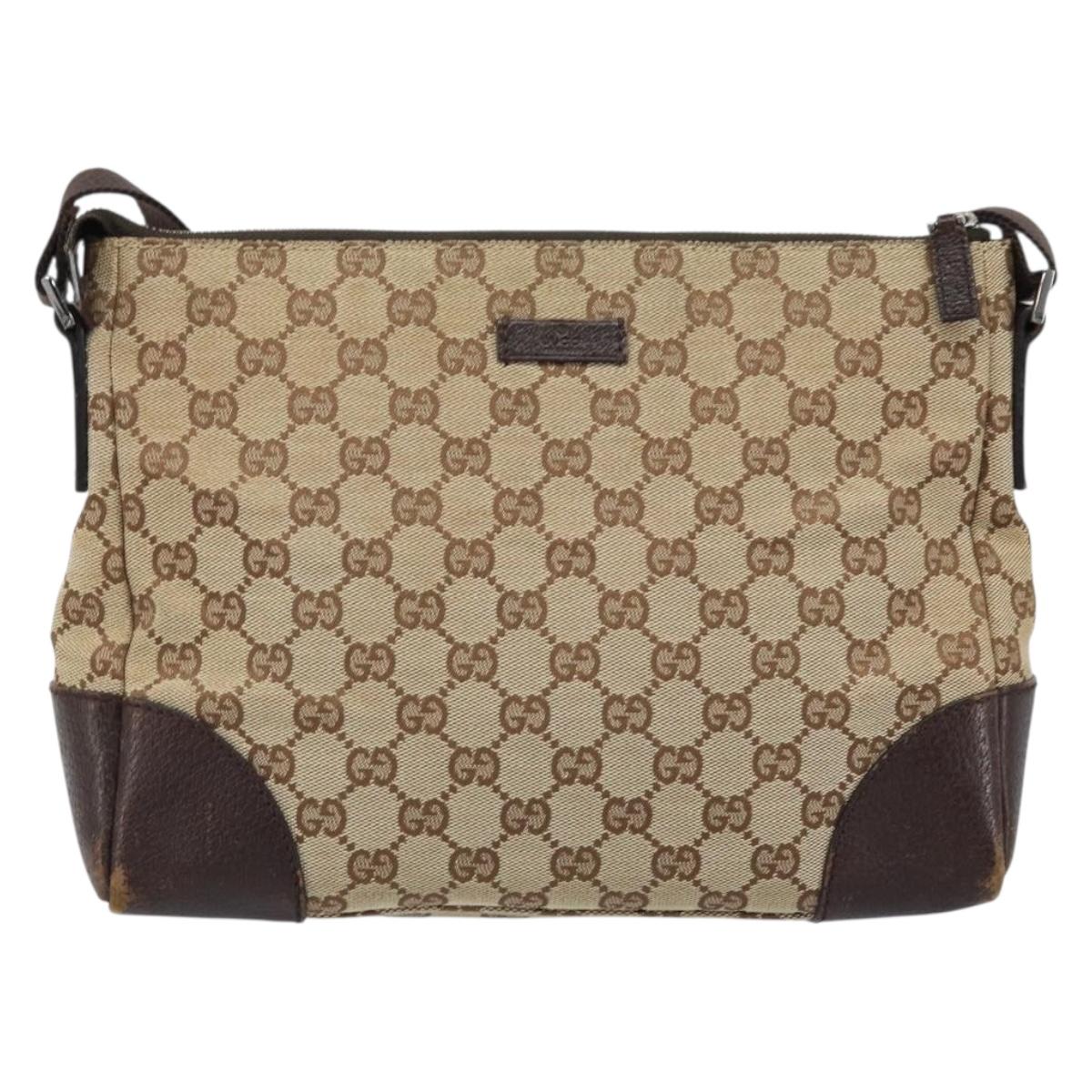 GUCCI GG Canvas Shoulder Bag Beige Silver Auth 173832