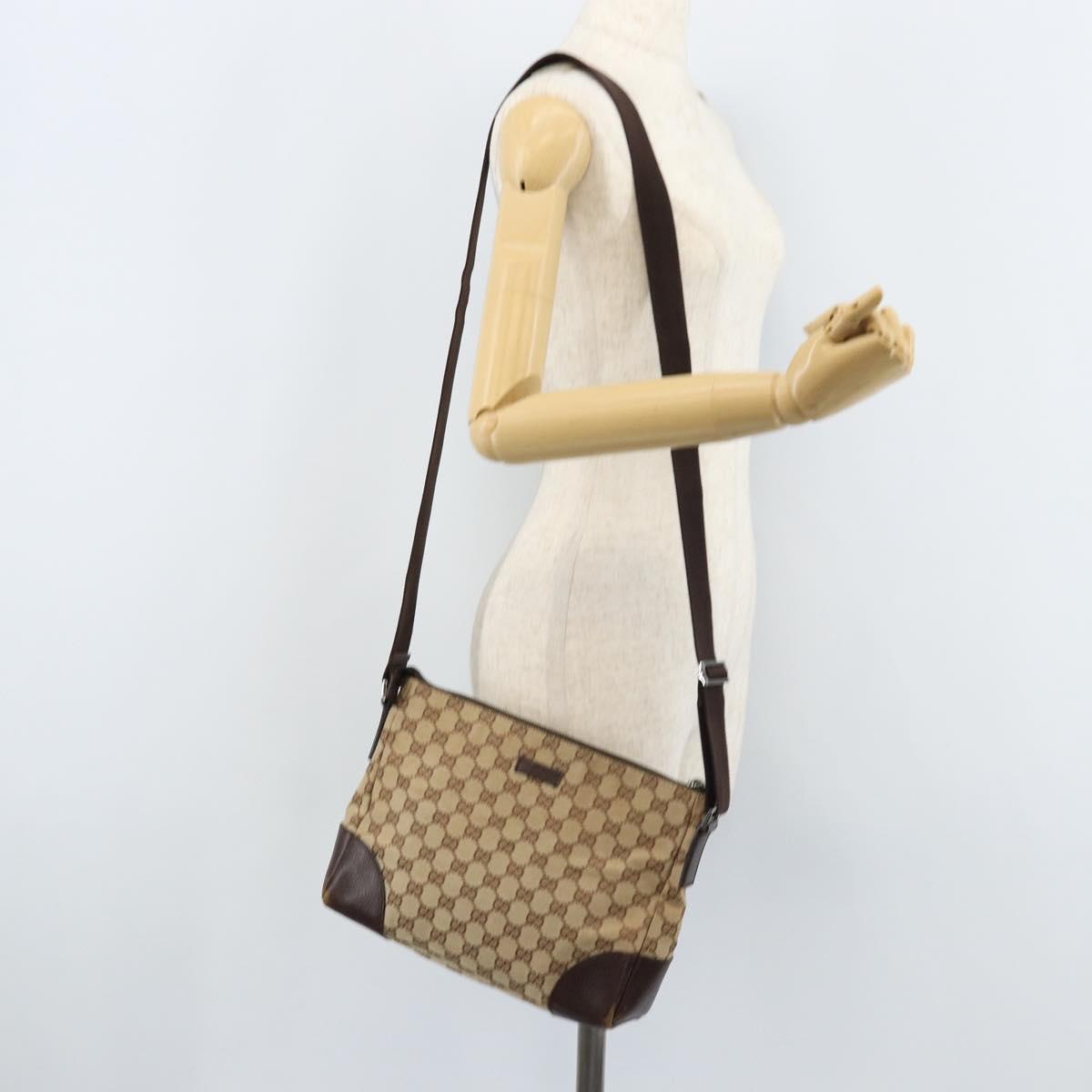 GUCCI GG Canvas Shoulder Bag Beige Silver Auth 173832
