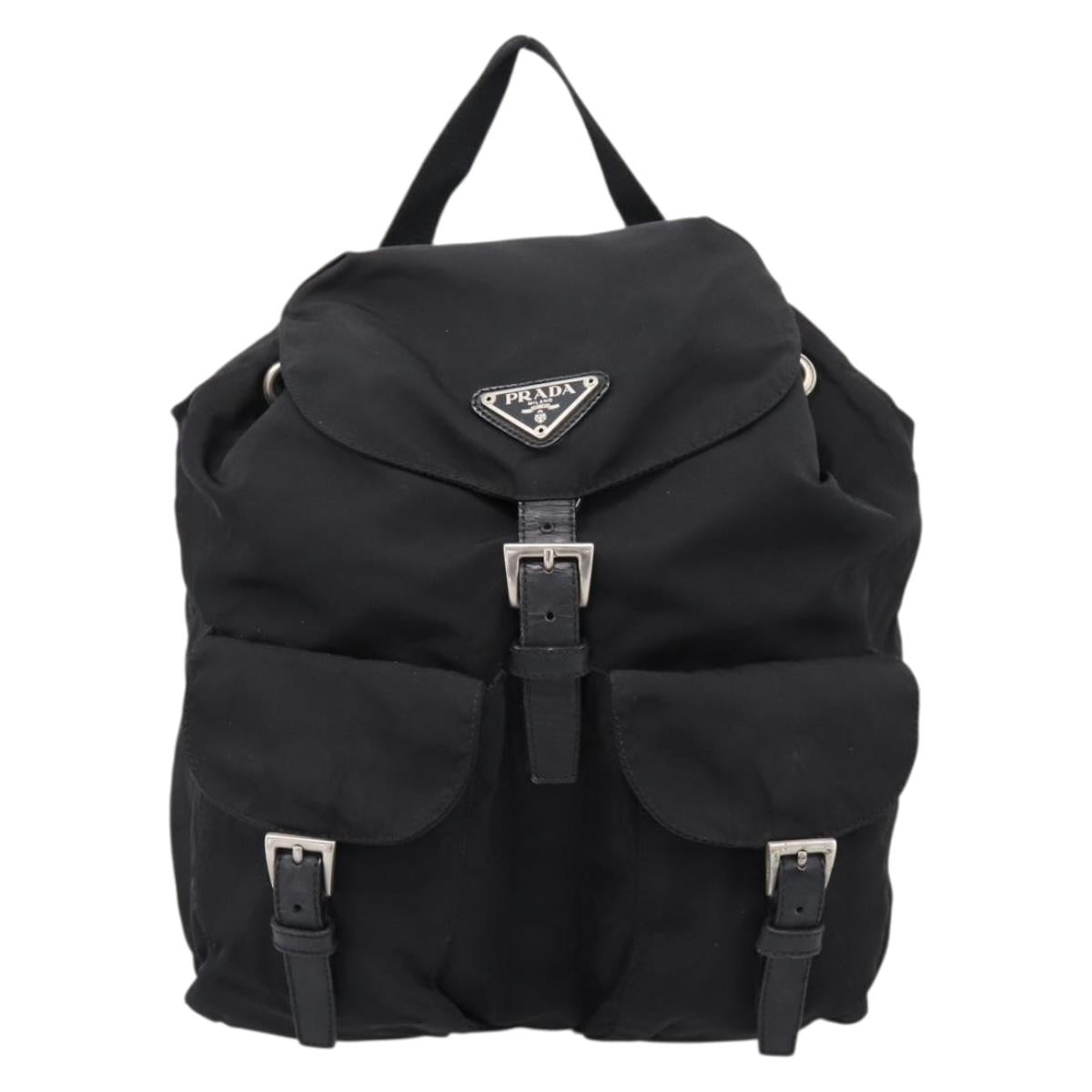 PRADA Backpack Nylon Black Silver Auth 173833