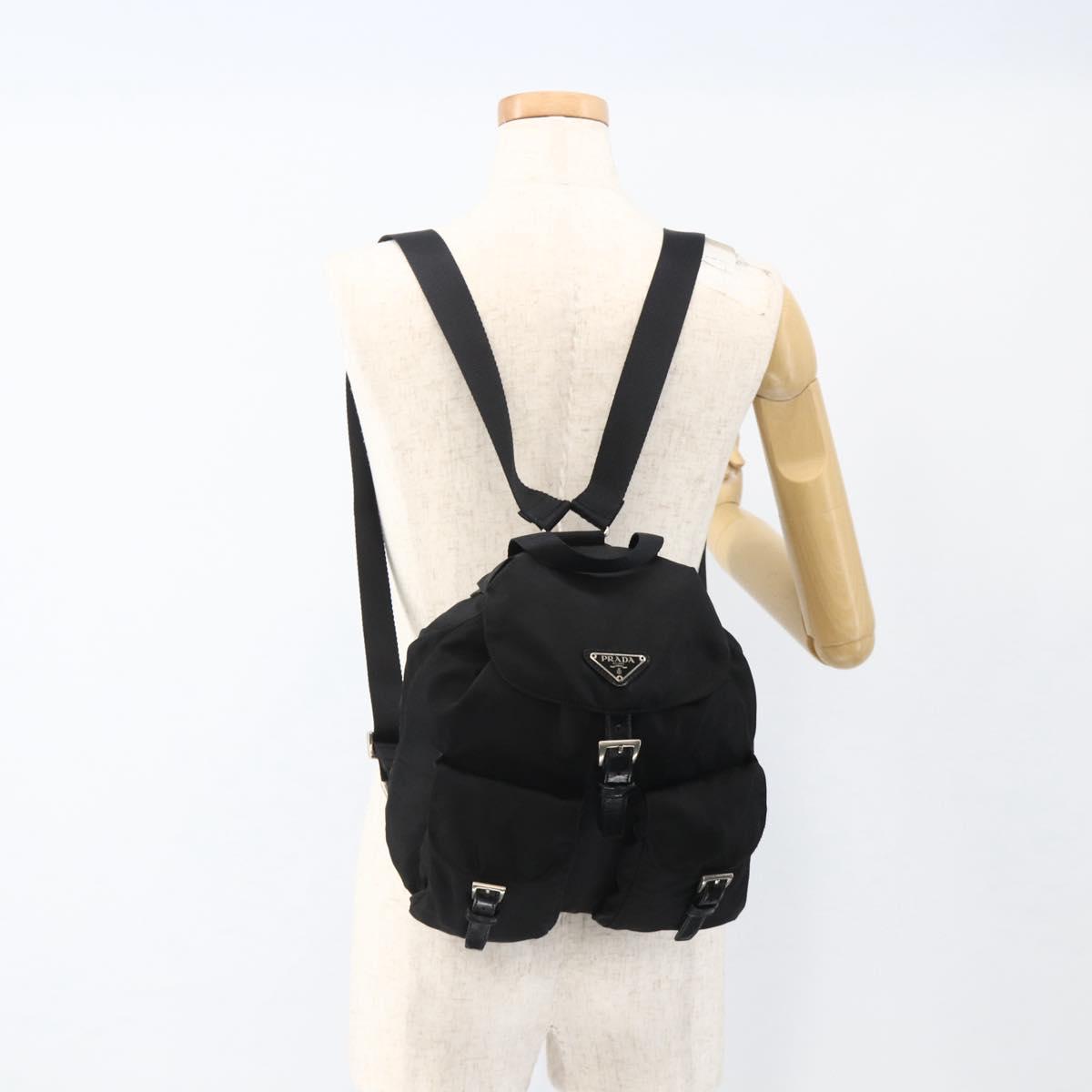 PRADA Backpack Nylon Black Silver Auth 173833