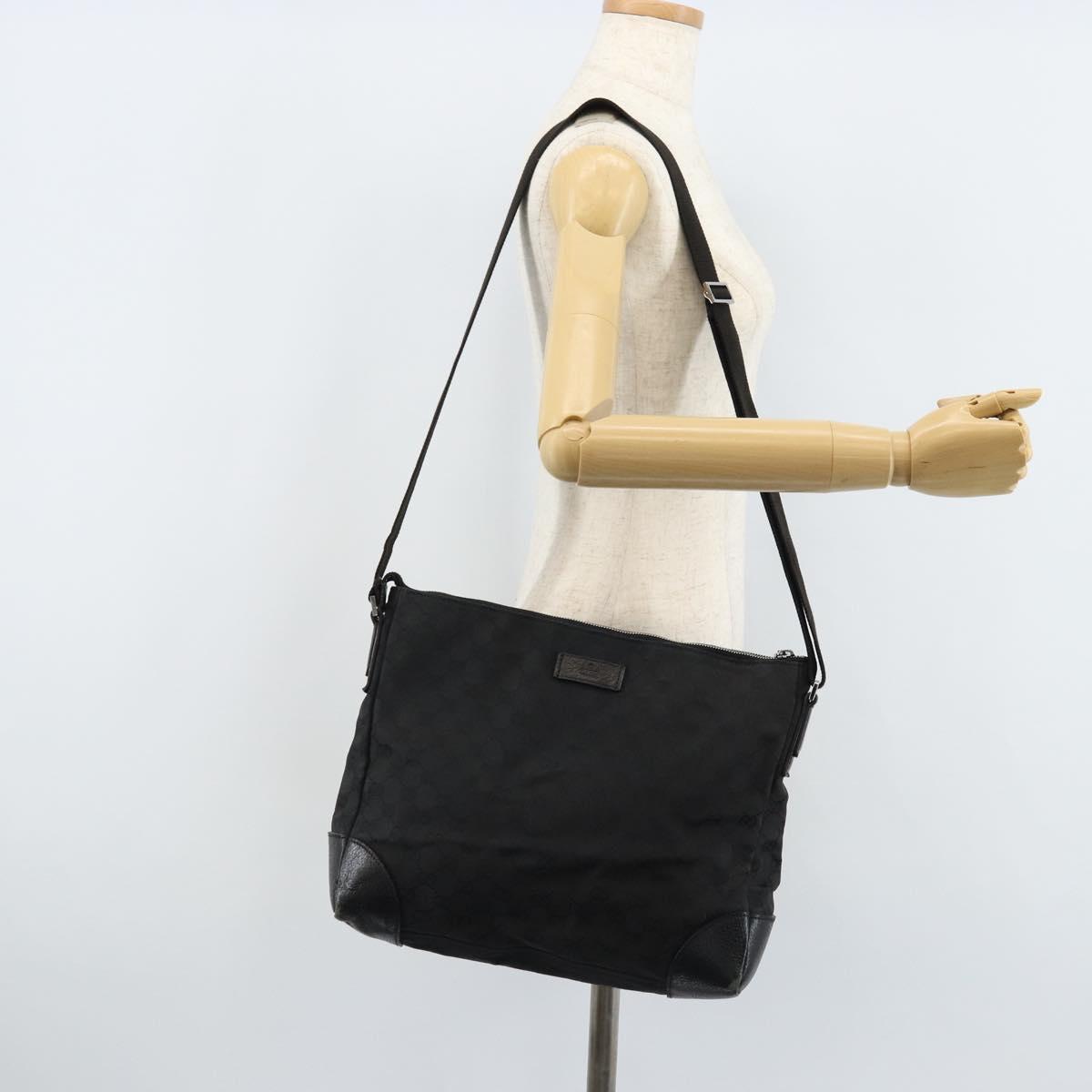 GUCCI GG Canvas Shoulder Bag Black Silver 110054 Auth 173836