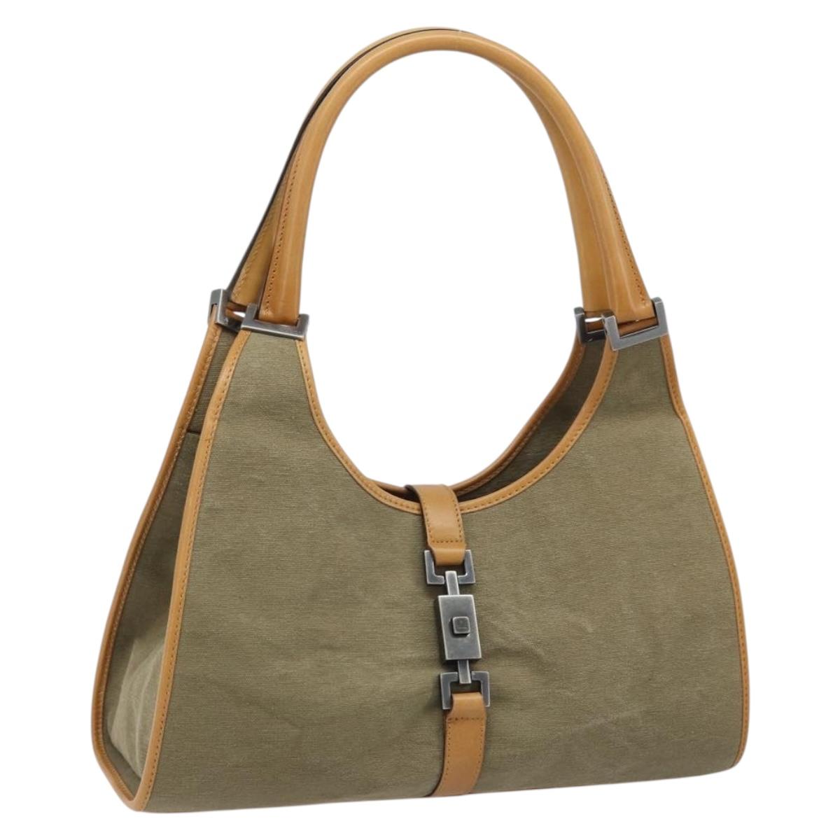 GUCCI Jackie Hand Bag Canvas Beige Silver 01719 Auth 173837V