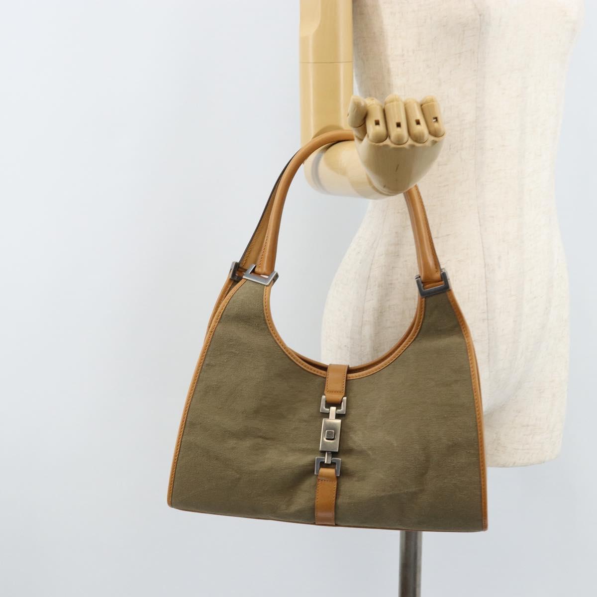 GUCCI Jackie Hand Bag Canvas Beige Silver 01719 Auth 173837V
