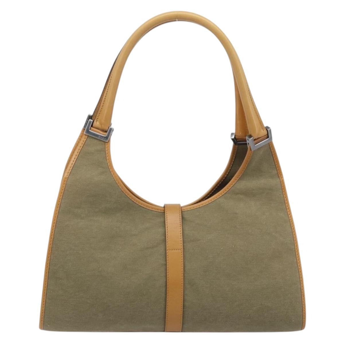 GUCCI Jackie Hand Bag Canvas Beige Silver 01719 Auth 173837V