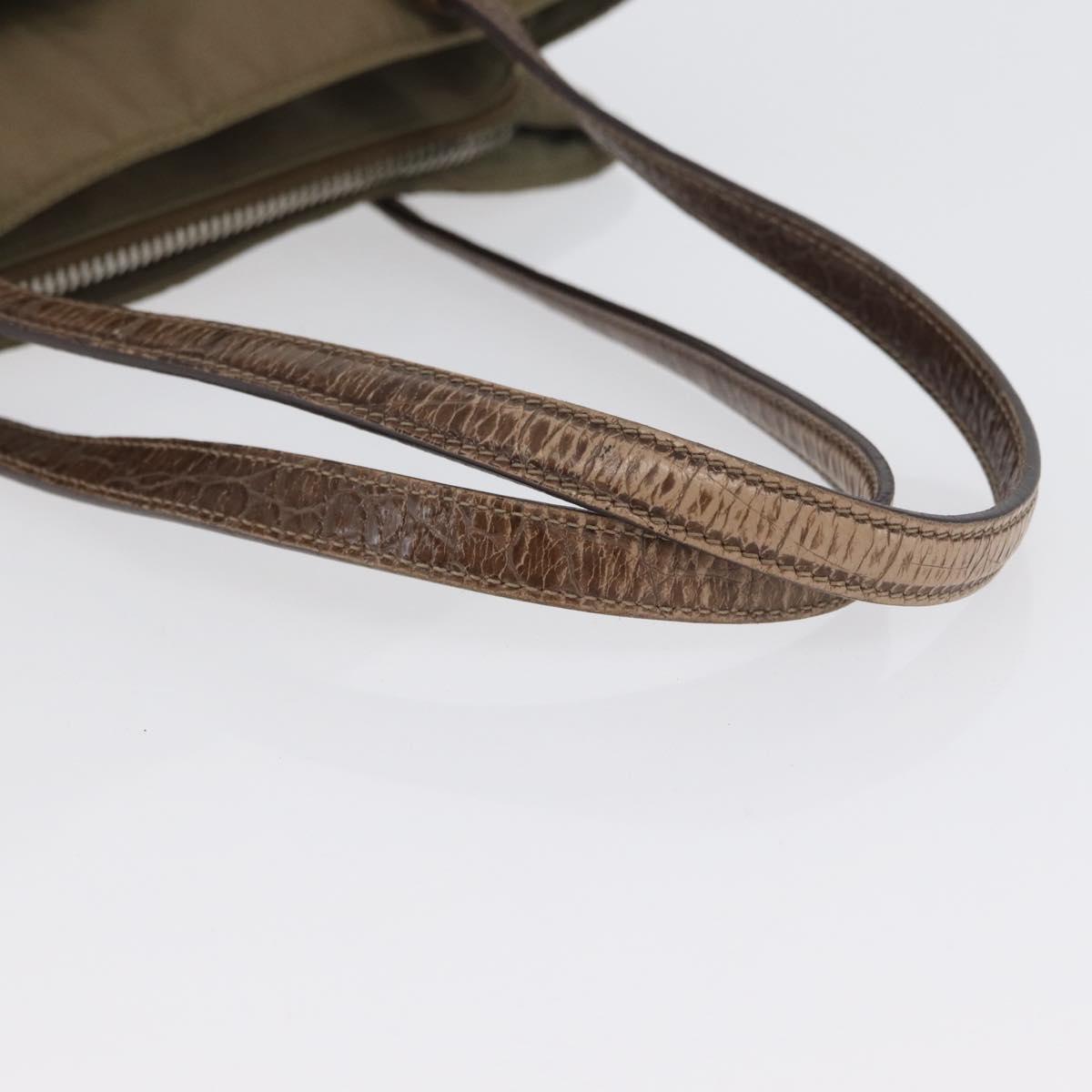 PRADA Hand Bag Nylon Khaki Silver Auth 173838