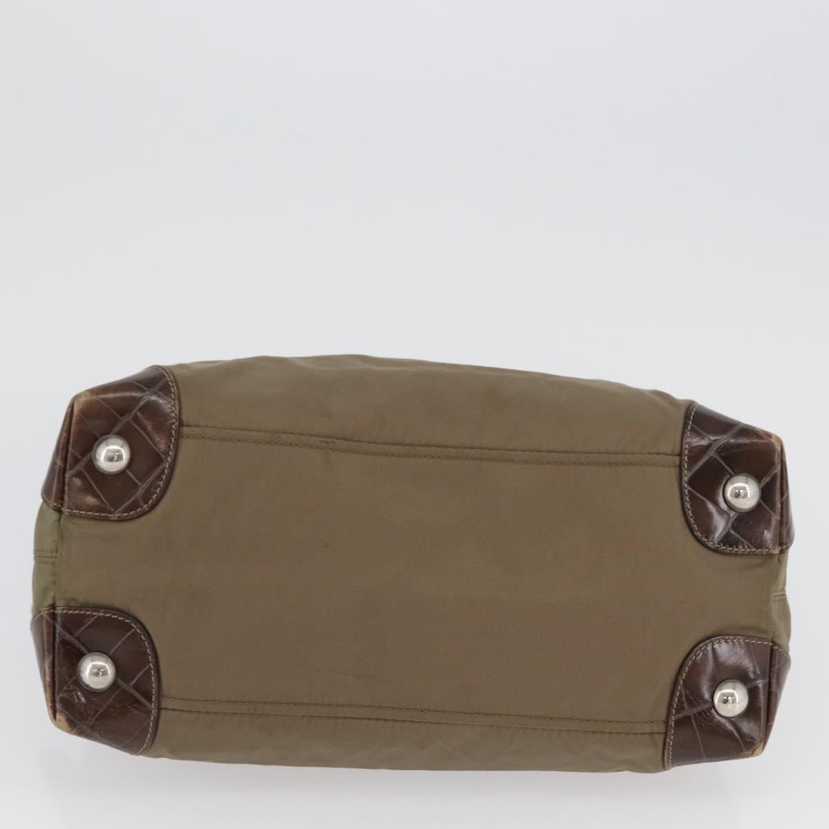 PRADA Hand Bag Nylon Khaki Silver Auth 173838