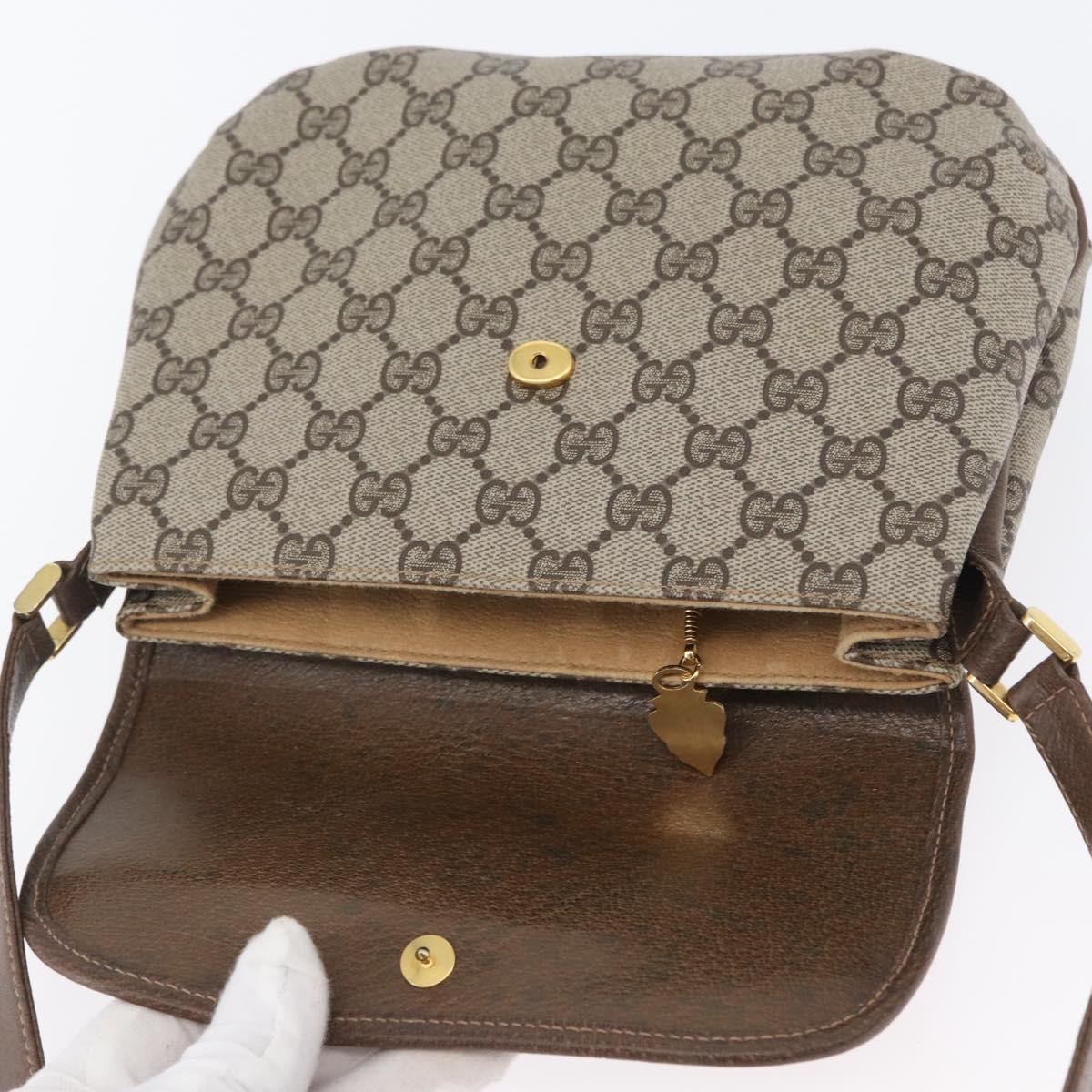GUCCI GG Supreme Web Sherry Line Shoulder Bag PVC Beige Gold Auth 173844