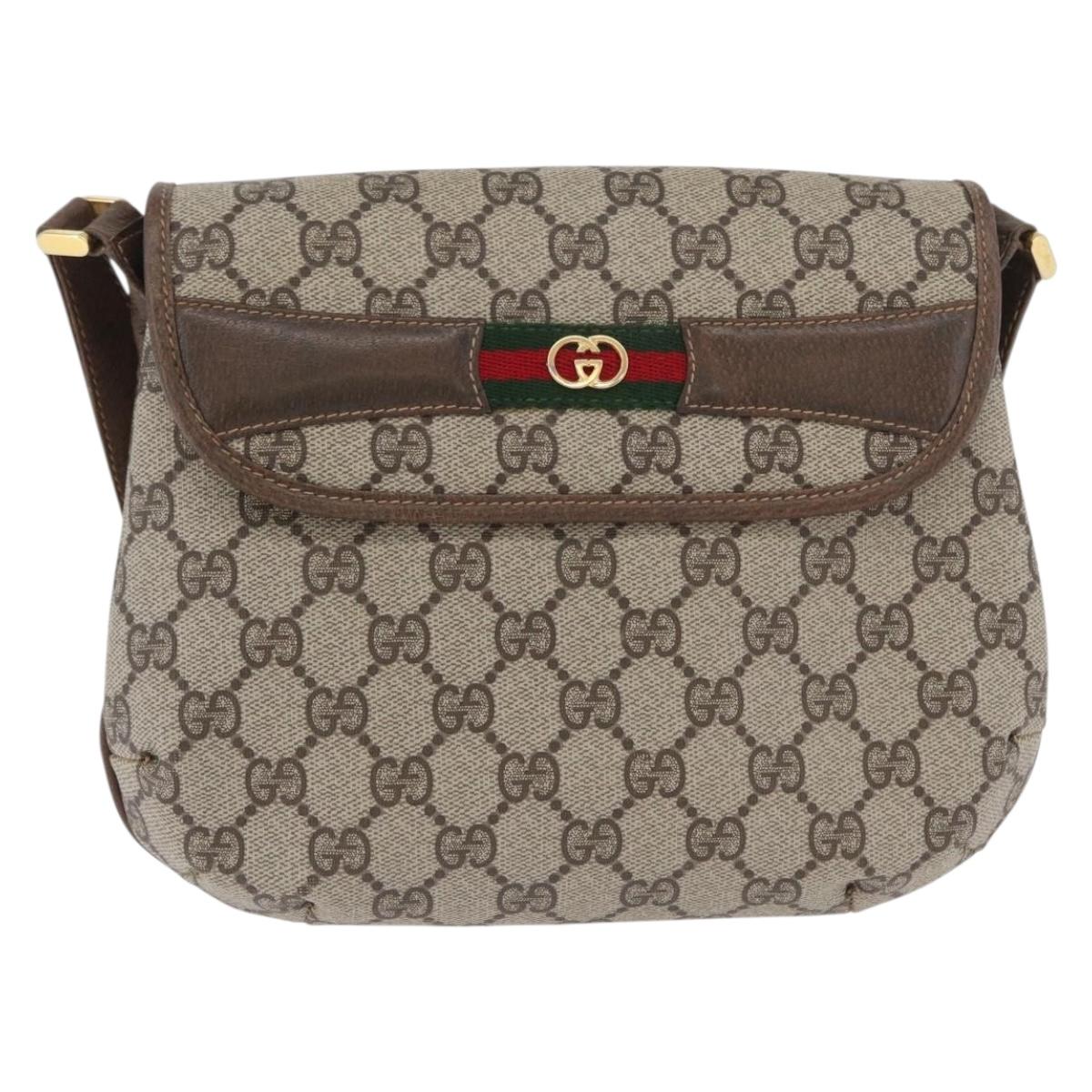 GUCCI GG Supreme Web Sherry Line Shoulder Bag PVC Beige Gold Auth 173844