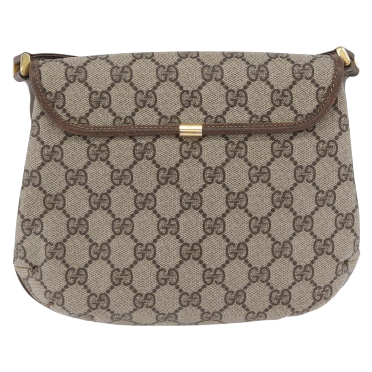 GUCCI GG Supreme Web Sherry Line Shoulder Bag PVC Beige Gold Auth 173844