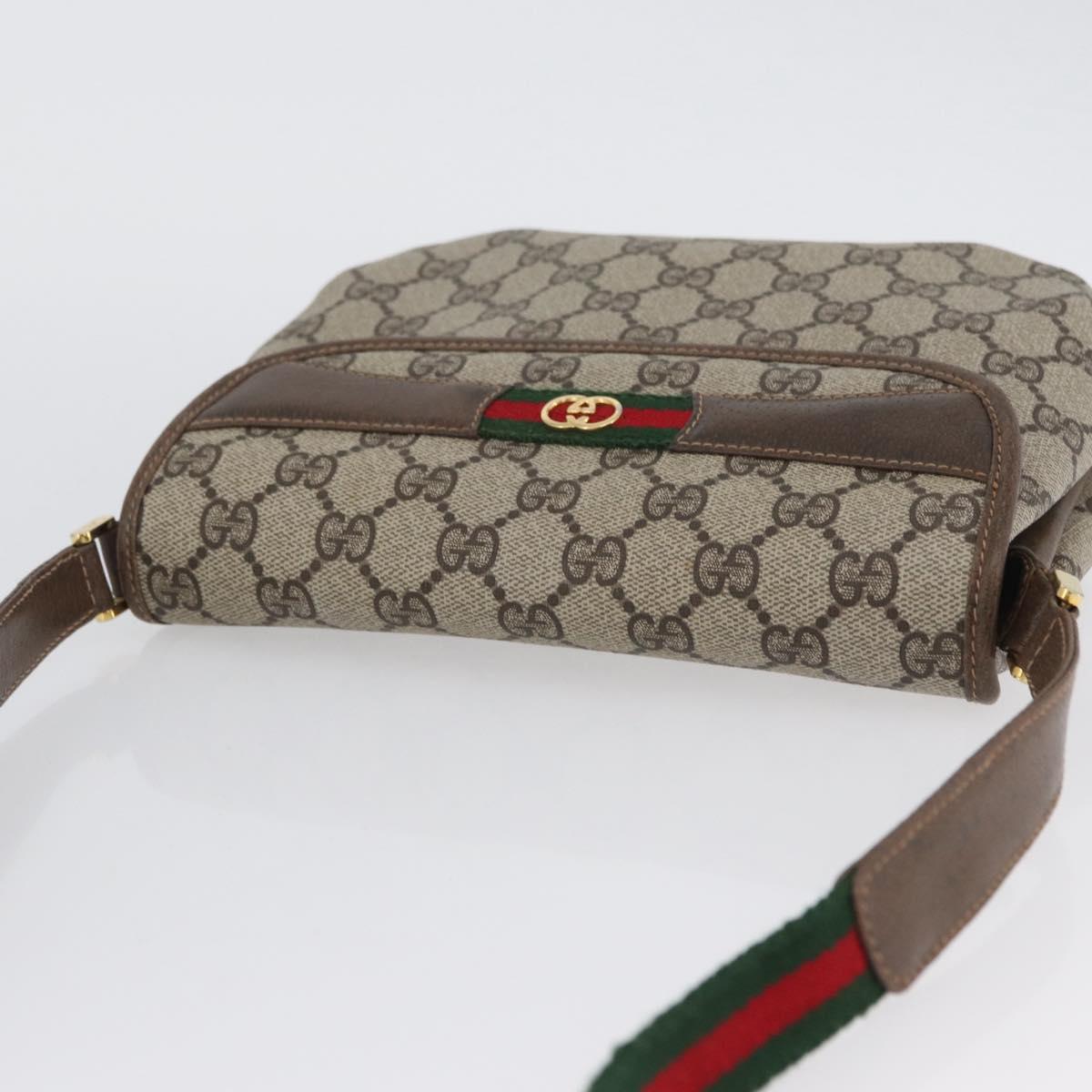 GUCCI GG Supreme Web Sherry Line Shoulder Bag PVC Beige Gold Auth 173844