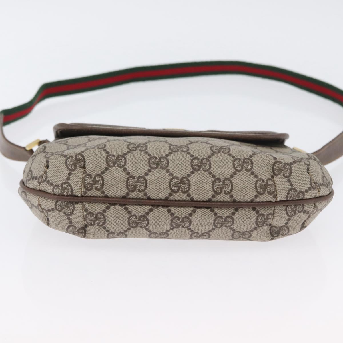 GUCCI GG Supreme Web Sherry Line Shoulder Bag PVC Beige Gold Auth 173844