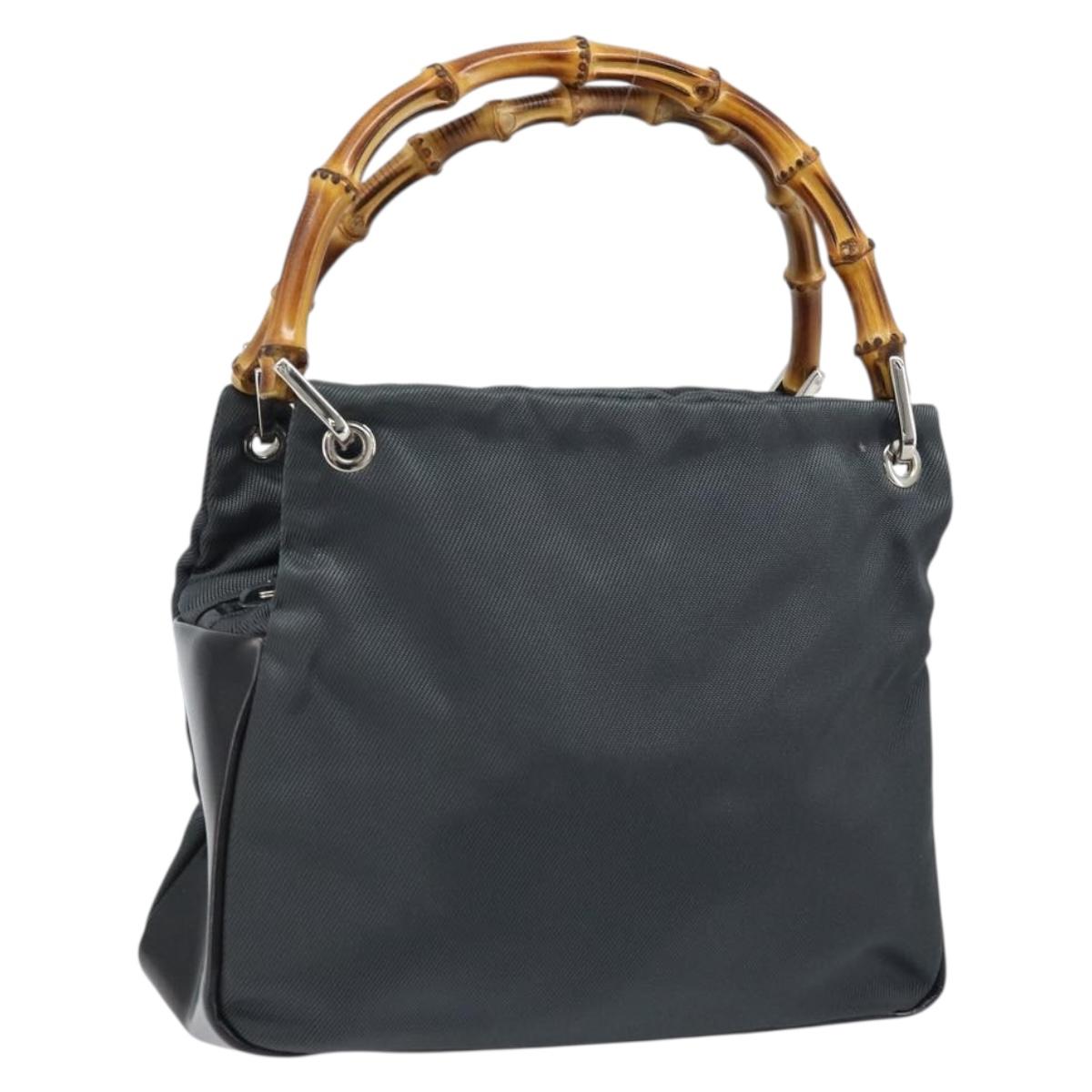 GUCCI Bamboo Hand Bag Nylon Gray Silver 000 1014 0575 5 Auth 173845A