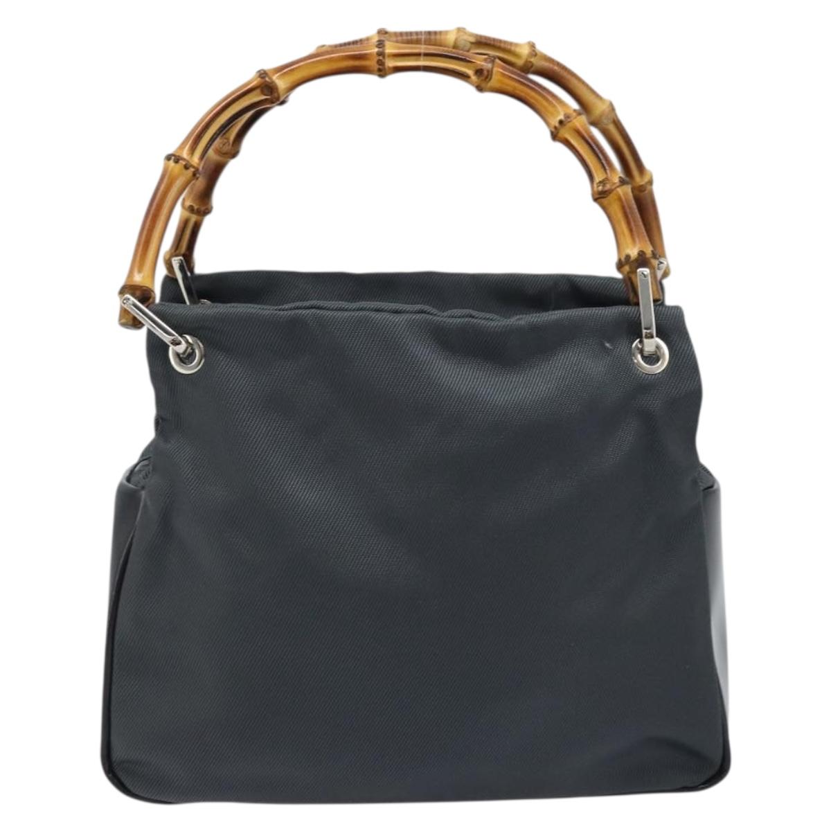 GUCCI Bamboo Hand Bag Nylon Gray Silver 000 1014 0575 5 Auth 173845A